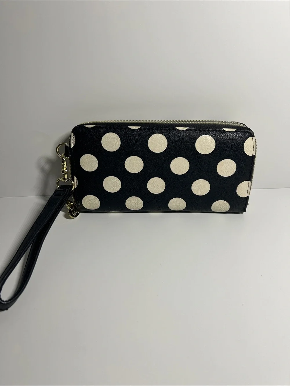 Betsey Johnson Black & Cream Polka Dot Bow Wristlet